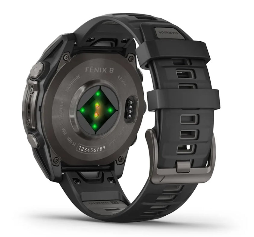 Garmin fenix 8 GPS Watch 47 mm Sapphire Carbon Gray DLC Titanium with Black/Pebble Gray Silicone