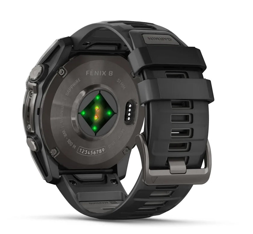 Garmin fenix 8 GPS Watch 51 mm Sapphire, Carbon Gray DLC Titanium with Black/Pebble Gray Silicone