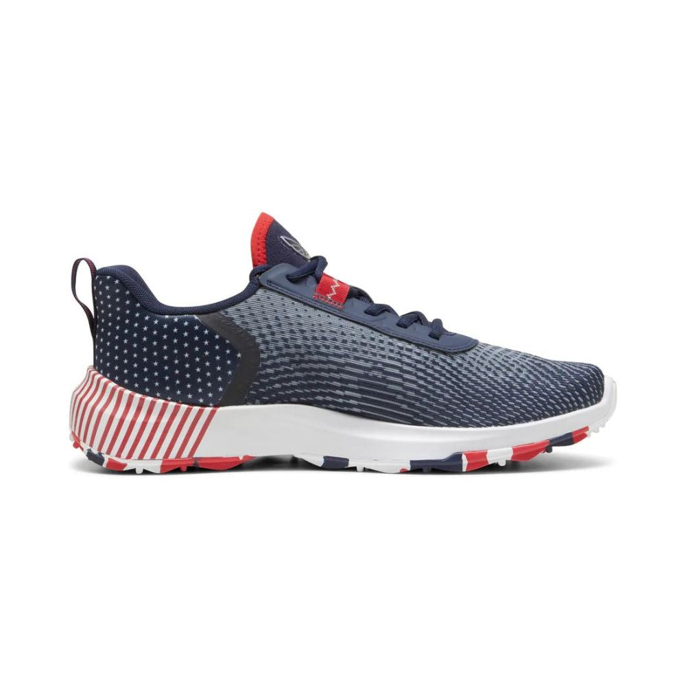 Puma Men's Volition FUSION CRUSH SPORT Spikeless Golf Shoes - Deep Navy/Strong Red/Puma White