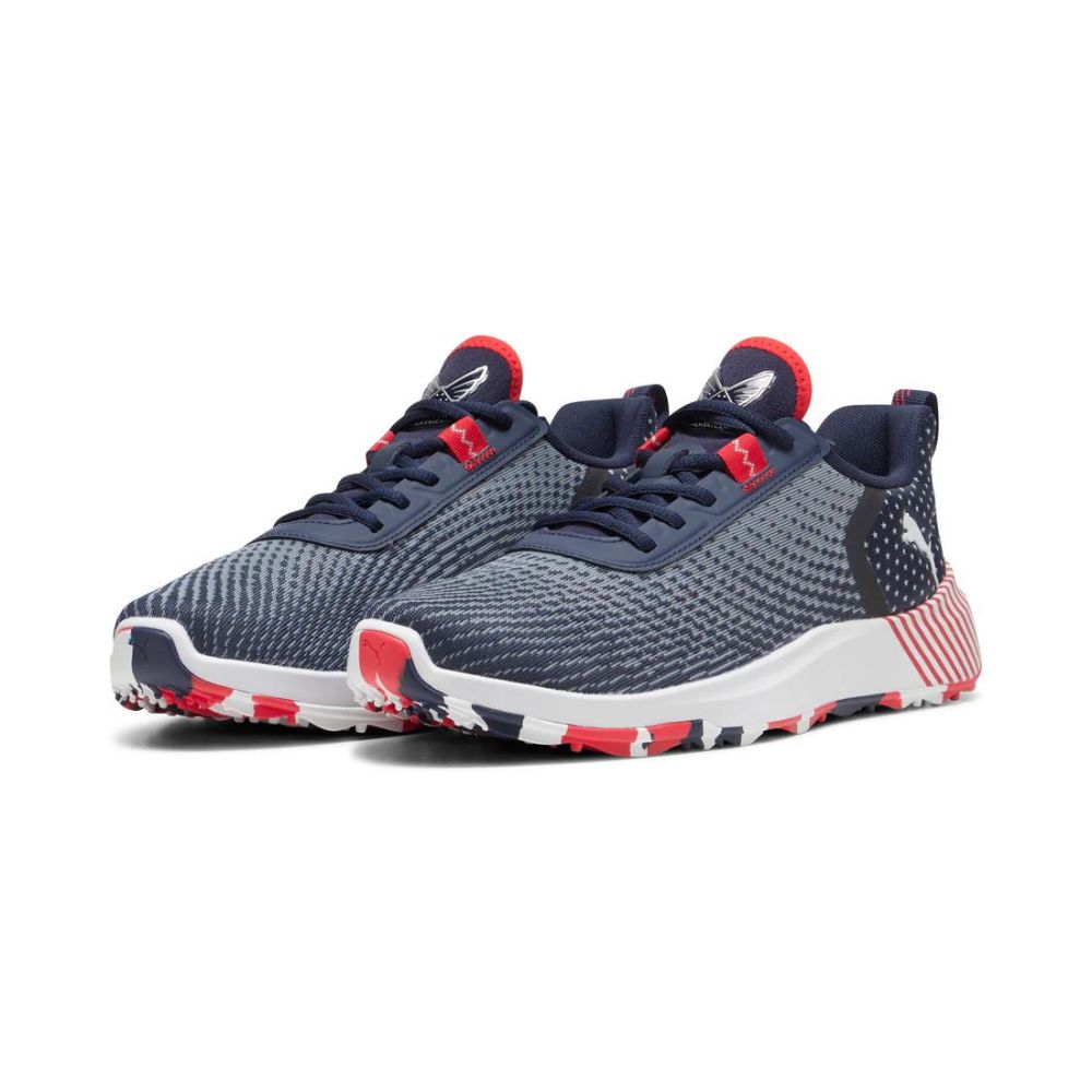 Puma Men's Volition FUSION CRUSH SPORT Spikeless Golf Shoes - Deep Navy/Strong Red/Puma White