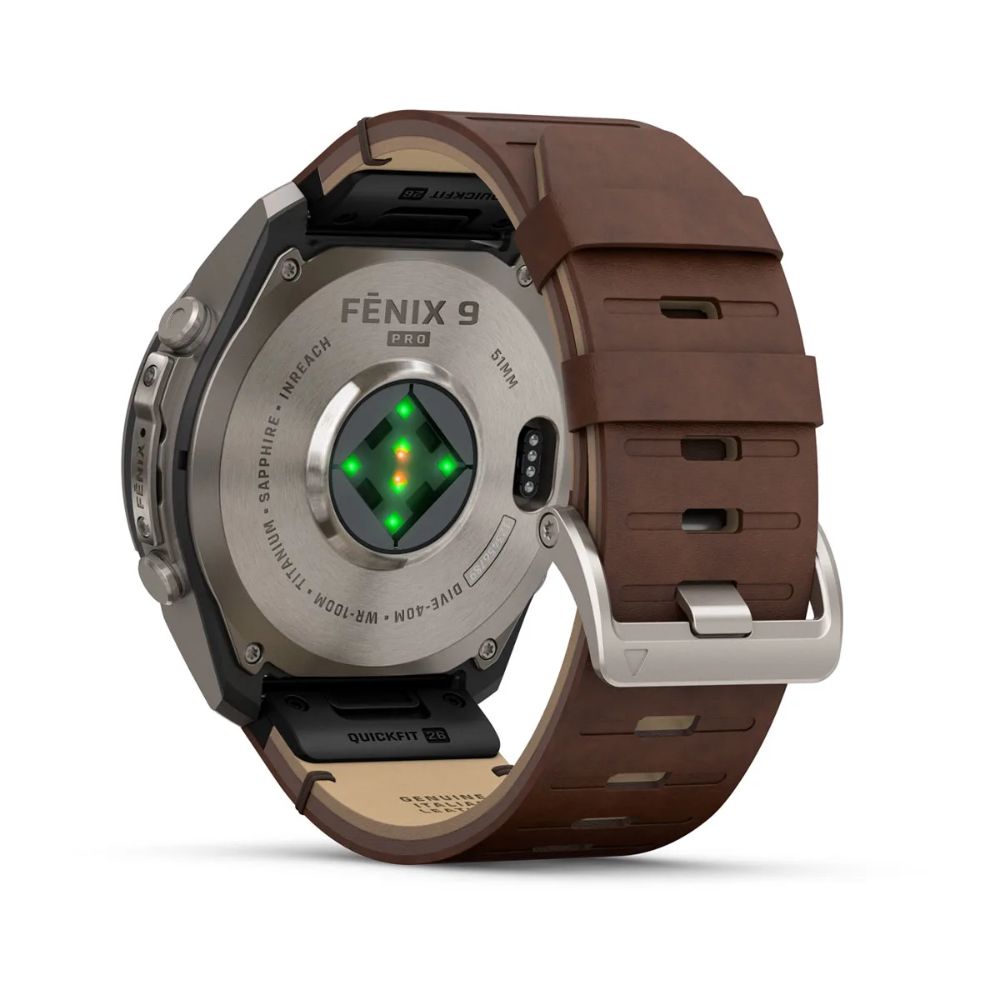 Garmin Fenix 9 Pro inReach GPS Watch 51mm Titanium with Walnut Leather Band