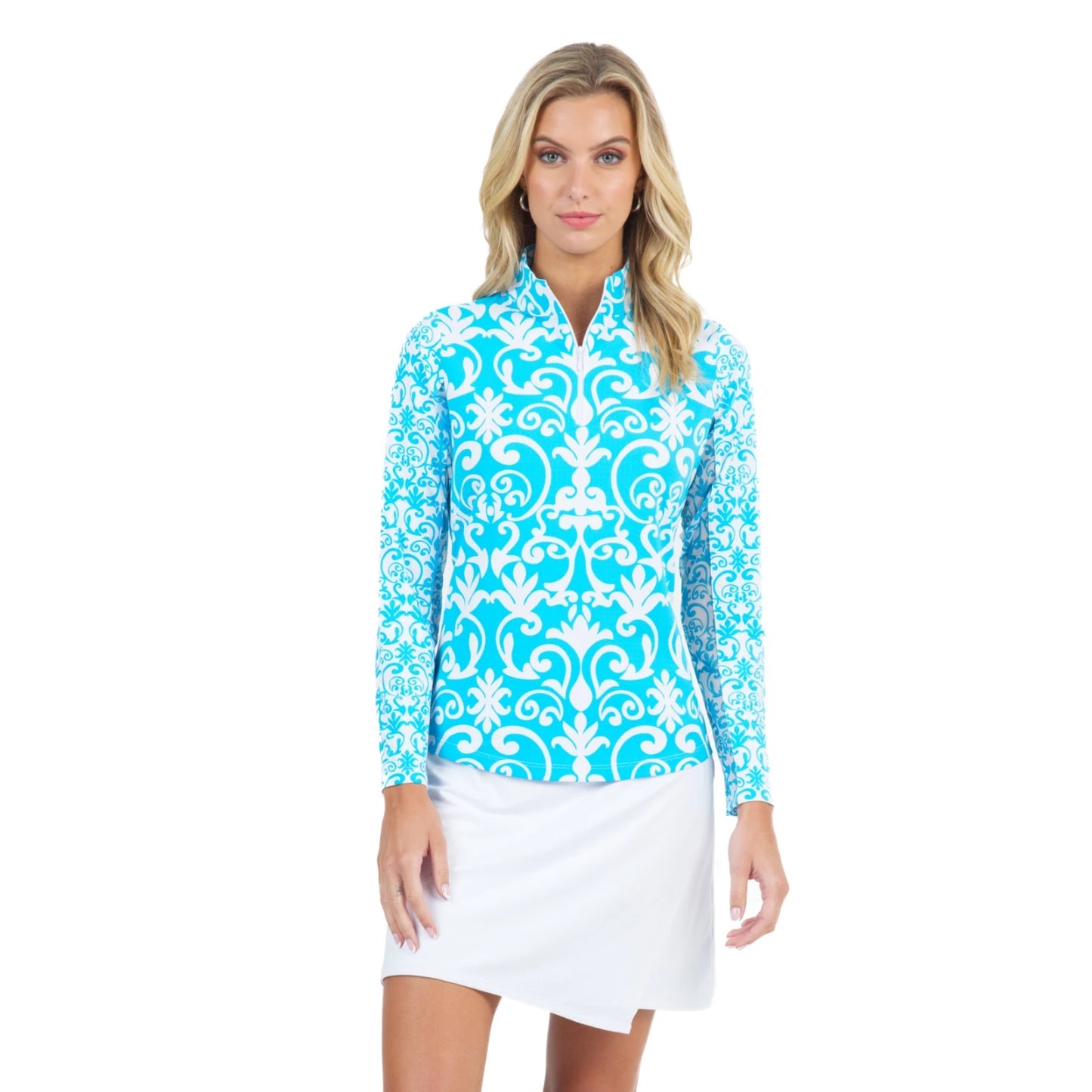 Ibkul Mahem Print Long Sleeve Mock Neck Top - 10979