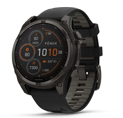 Garmin fenix 8 GPS Watch  47 mm, Solar, Sapphire, Carbon Gray DLC Titanium with Black/Pebble Gray Silicone