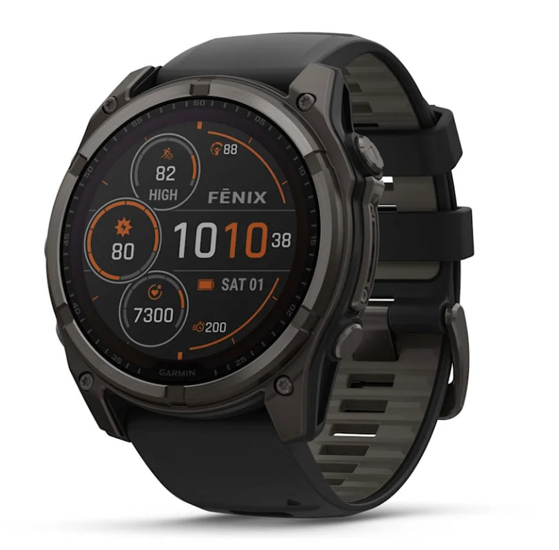 Garmin fenix 8 GPS Watch 51 mm, Solar, Sapphire, Carbon Gray DLC Titanium with Black/Pebble Gray Silicone