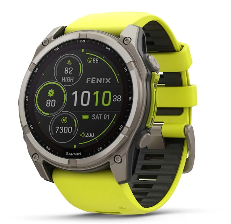 Garmin fenix 8 GPS Watch 51 mm, Solar, Sapphire, Titanium with Amp Yellow/Graphite Silicone