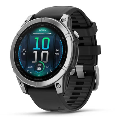 Garmin fenix E GPS Watch 47 mm Amoled Stainless Steel with Black Silicone Band