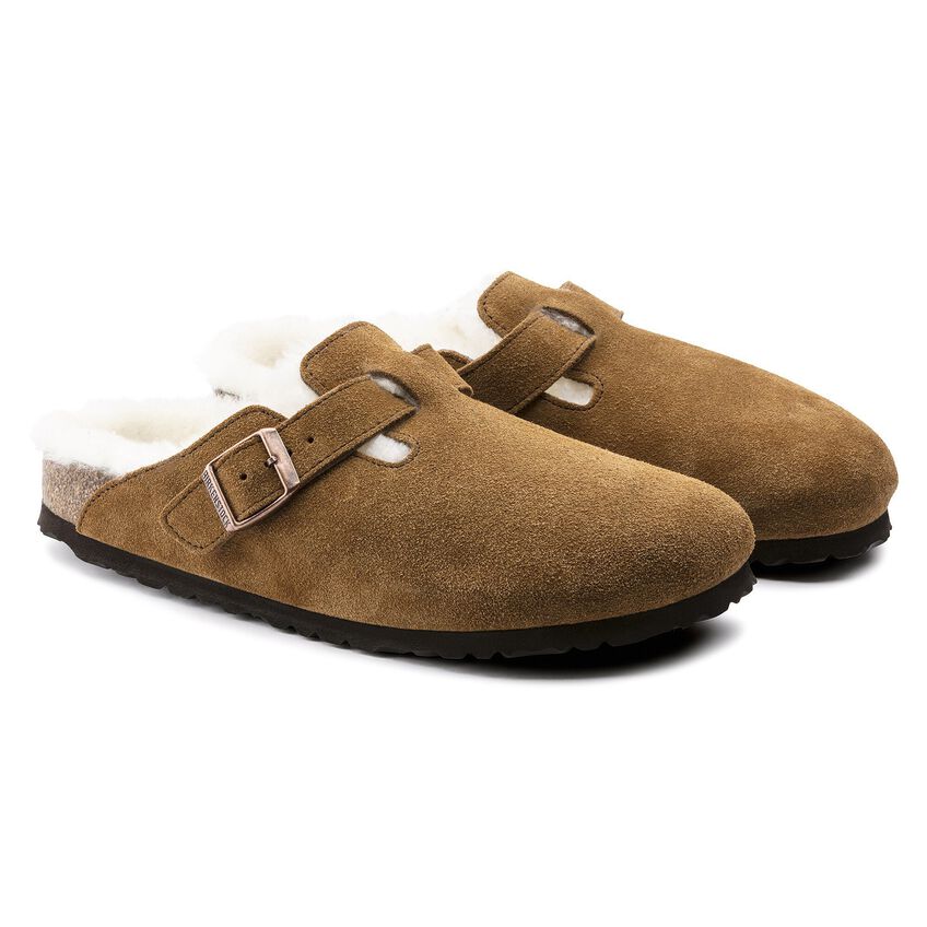 Birkenstock Boston Shearling Suede Leather Sandal