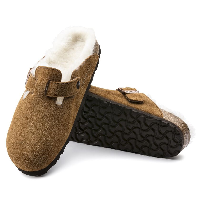 Birkenstock Boston Shearling Suede Leather Sandal