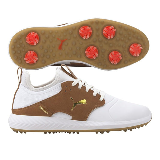 Puma IGNITE PWRADAPT Caged Crafted Golf Shoes White/Leather Brown  (On-Sale)