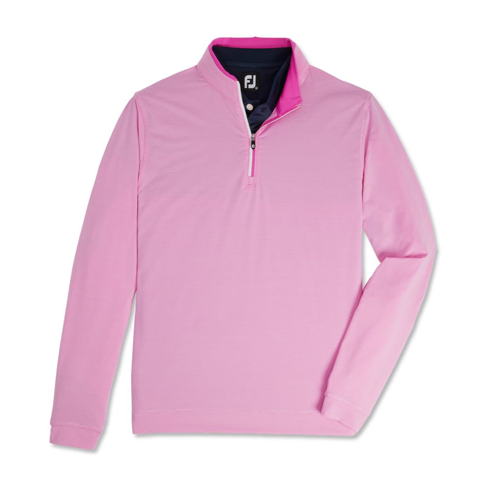 Footjoy Men's Lightweight 1/4 Zip Stripe Golf Pullover - Pink/White