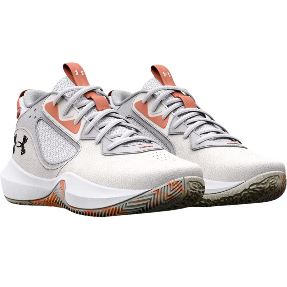 Under Armour Adult UA Lockdown 6 Basketball Shoes - White/Bubble Peach/Black