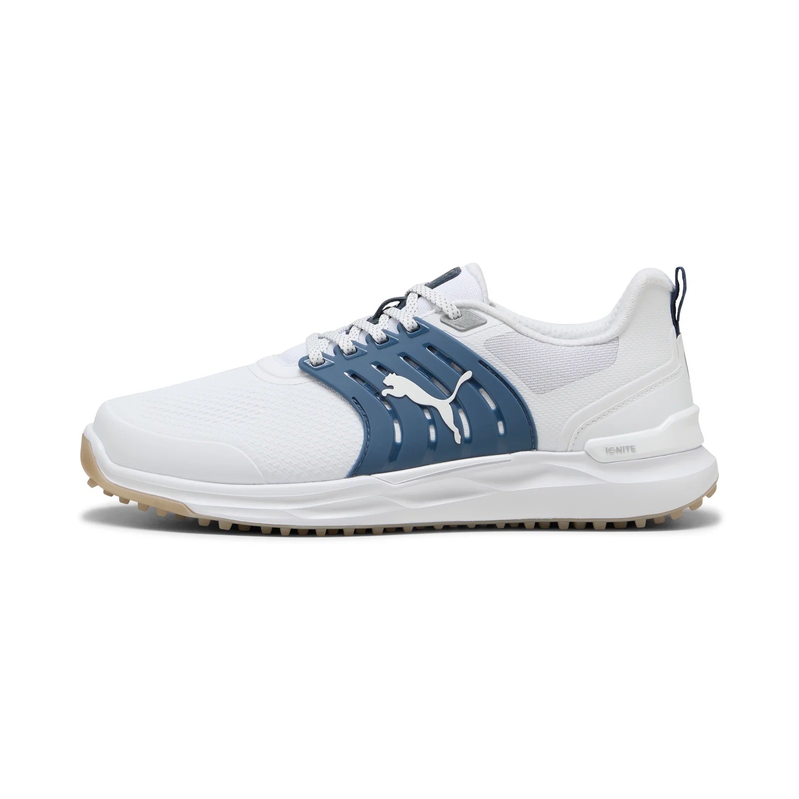 Puma Men's Ignite Elevate 2 Wide Spikeless Golf Shoes - Puma White/Dark Indigo/Ice Coffee