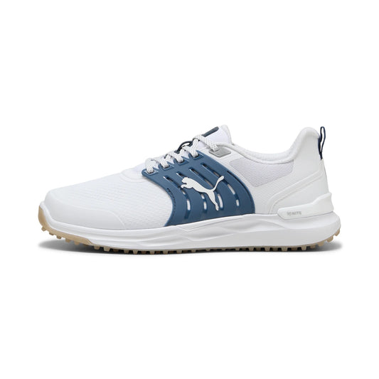 Puma Men's Ignite Elevate 2 Wide Spikeless Golf Shoes - Puma White/Dark Indigo/Ice Coffee