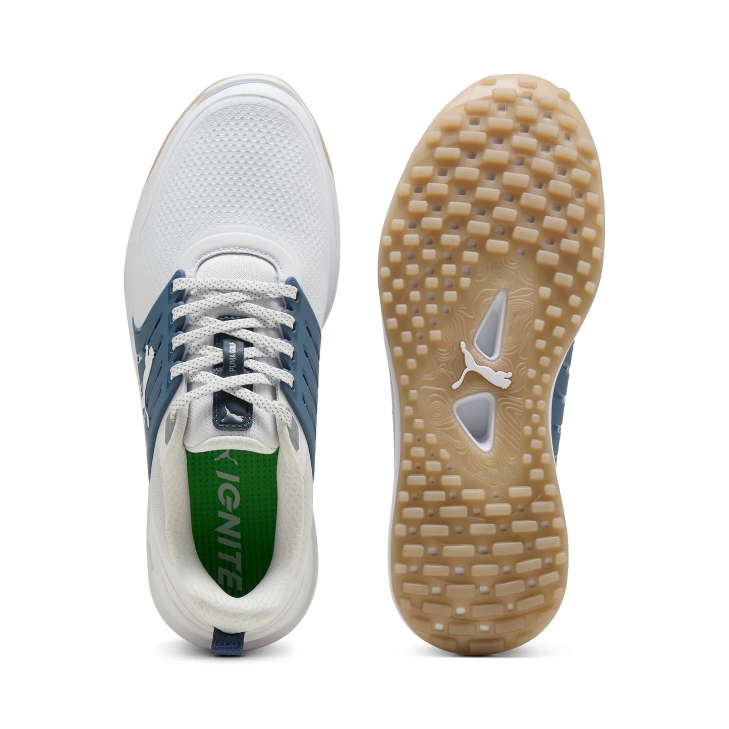 Puma Men's Ignite Elevate 2 Wide Spikeless Golf Shoes - Puma White/Dark Indigo/Ice Coffee