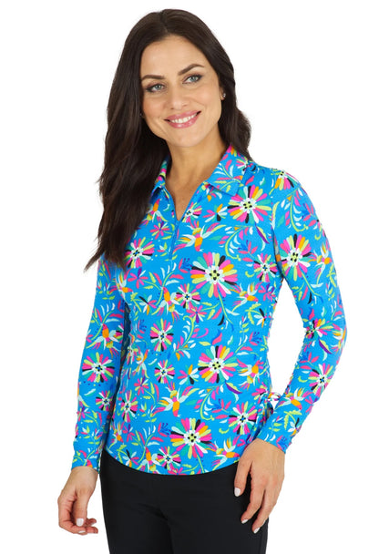 IBKUL Women's Estela Print Adjustable Long Sleeve Zip Polo - 48484