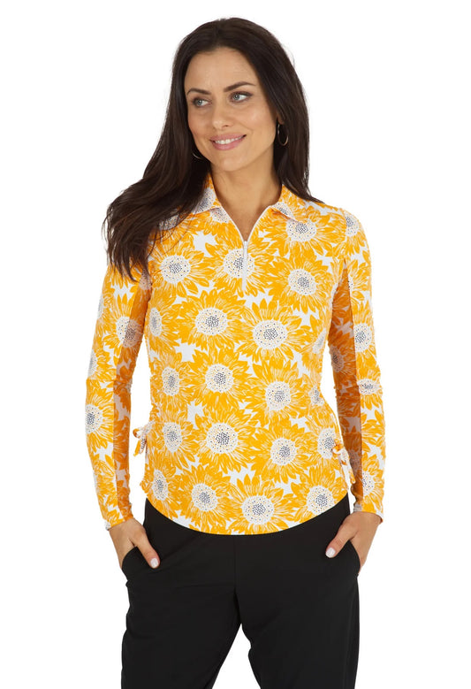 IBKUL Women's Ruthie Print Adjustable Long Sleeve Zip Polo - 48486