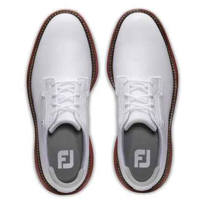 FootJoy Mens Traditions Blucher Cleated Golf Shoes - White/White/Brick