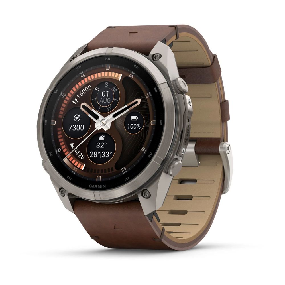 Garmin Fenix 9 Pro inReach GPS Watch 51mm Titanium with Walnut Leather Band