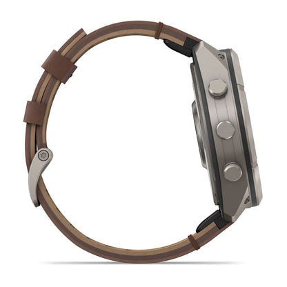 Garmin Fenix 9 Pro inReach GPS Watch 51mm Titanium with Walnut Leather Band