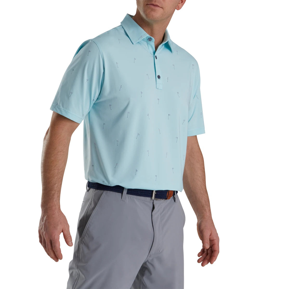 FootJoy 18 Holes Print Lisle Self Collar Mens Golf Polo (Previous Season Style)