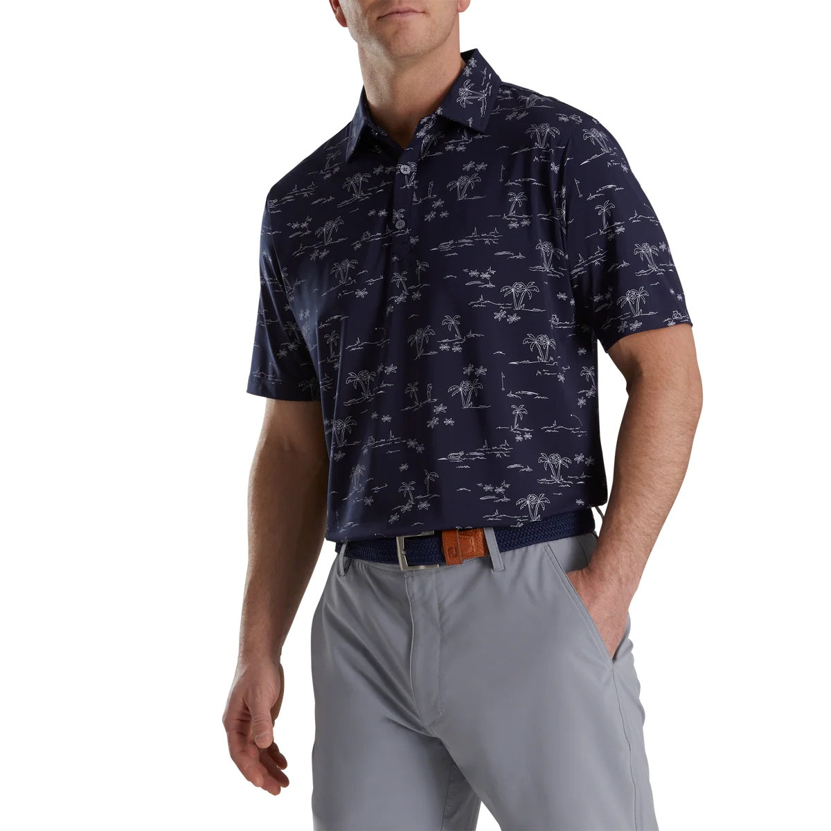 FootJoy Tropic Golf Print Lisle Self Collar Polo (Previous Season Style)
