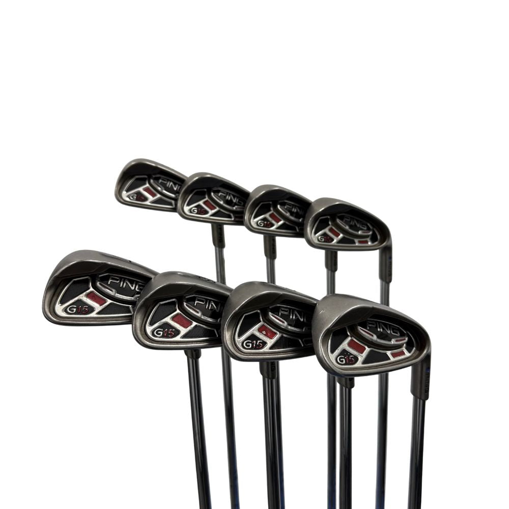 Ping G15 Iron Set Blue Dot 3-PW Ping AWT Steel Shaft Stiff Flex Right Hand - Very Good