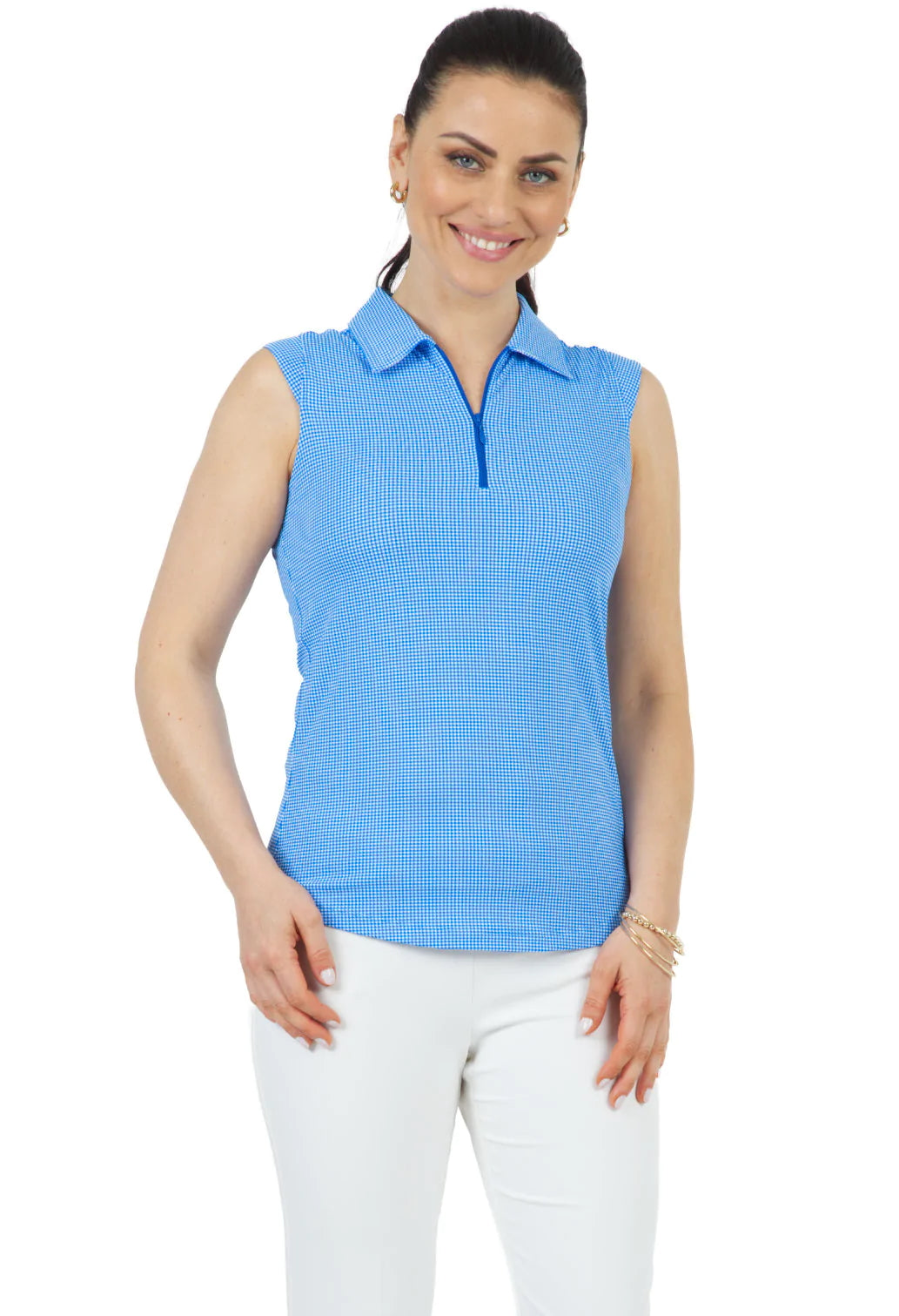 IBKUL Women's Mini Check Sleeveless Polo - 14754