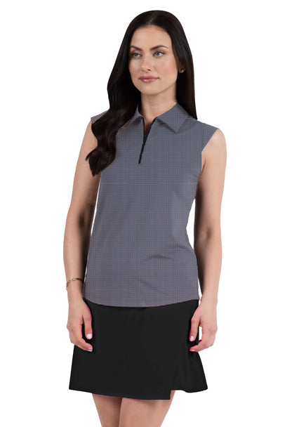 IBKUL Women's Mini Check Sleeveless Polo - 14754