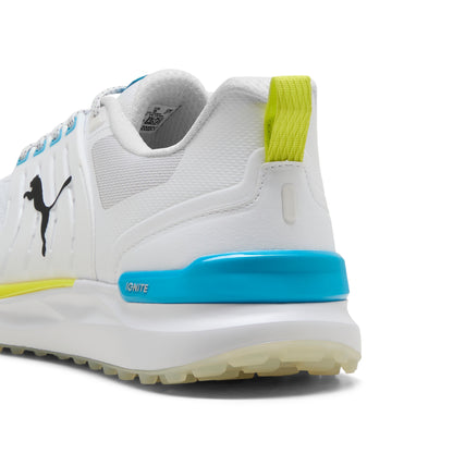 Puma Men's Ignite Elevate 2 Wide Spikeless Golf Shoes - White/Speed Blue/Apple Spritz