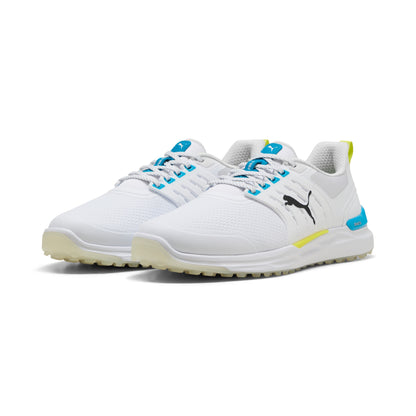 Puma Men's Ignite Elevate 2 Wide Spikeless Golf Shoes - White/Speed Blue/Apple Spritz