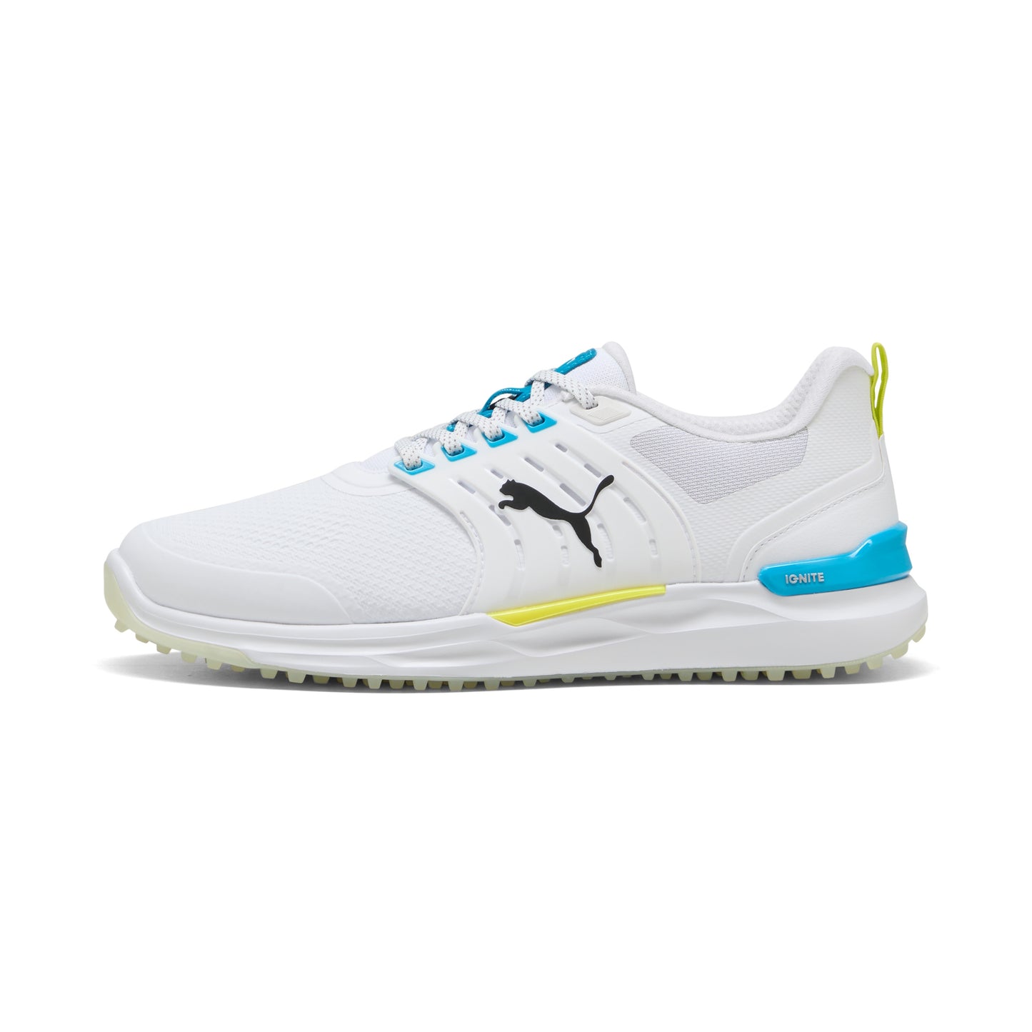 Puma Men's Ignite Elevate 2 Wide Spikeless Golf Shoes - White/Speed Blue/Apple Spritz