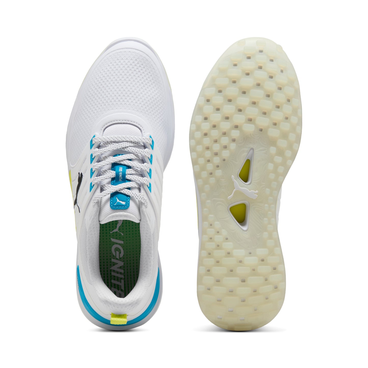 Puma Men's Ignite Elevate 2 Wide Spikeless Golf Shoes - White/Speed Blue/Apple Spritz