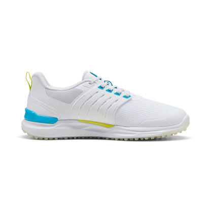 Puma Men's Ignite Elevate 2 Wide Spikeless Golf Shoes - White/Speed Blue/Apple Spritz