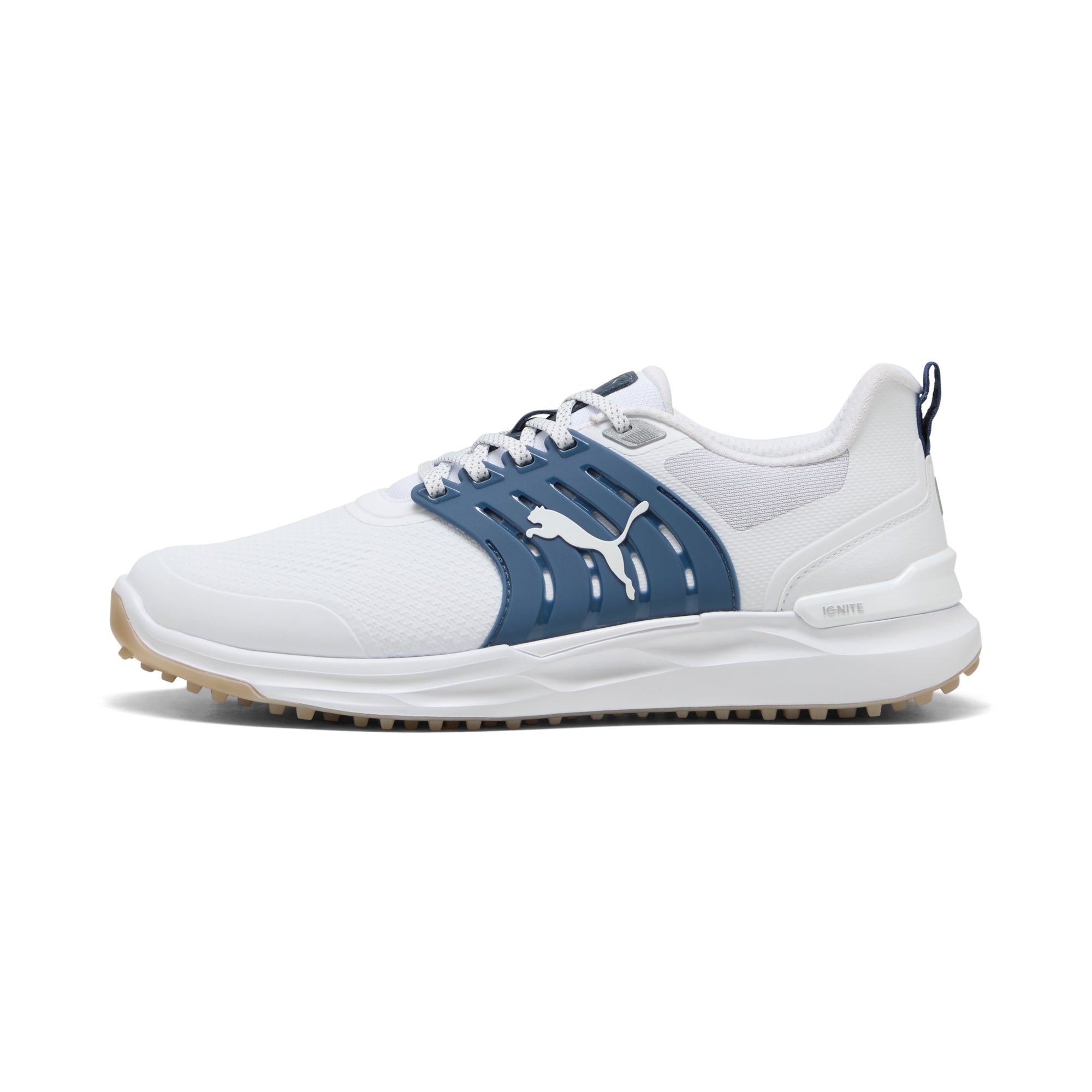 Puma Men's Ignite Elevate 2 Spikeless Golf Shoes - Puma White/Dark Indigo/Ice Coffee