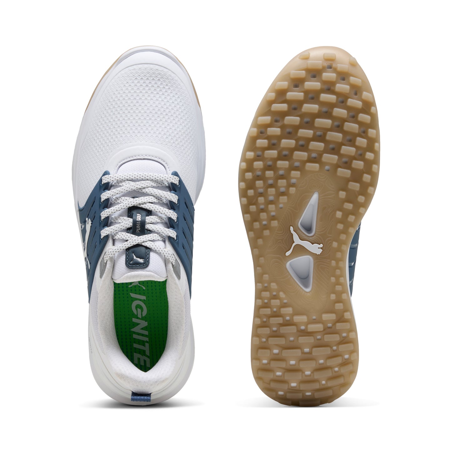 Puma Men's Ignite Elevate 2 Spikeless Golf Shoes - Puma White/Dark Indigo/Ice Coffee