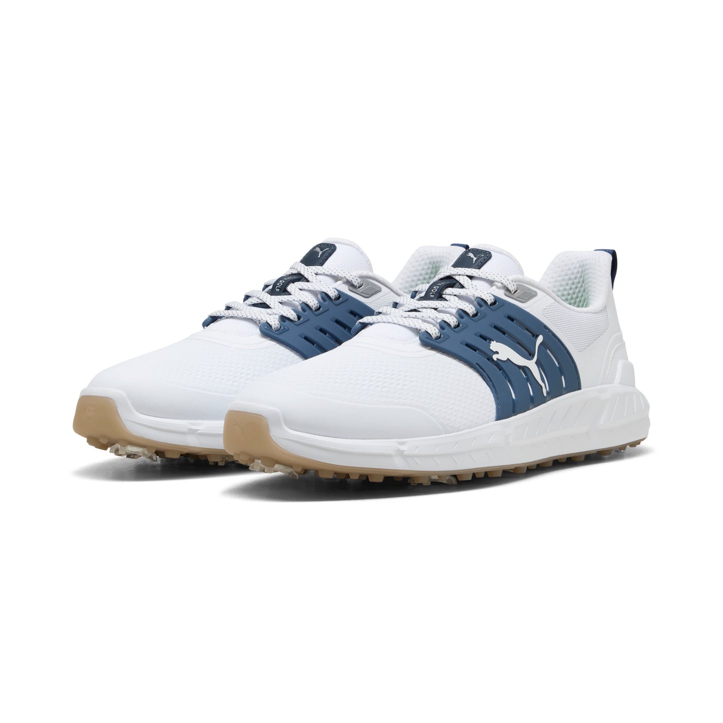 Puma Men's Ignite Elevate 2 Tour Golf Shoes - Puma White/Ice Coffee/Dark Indigo