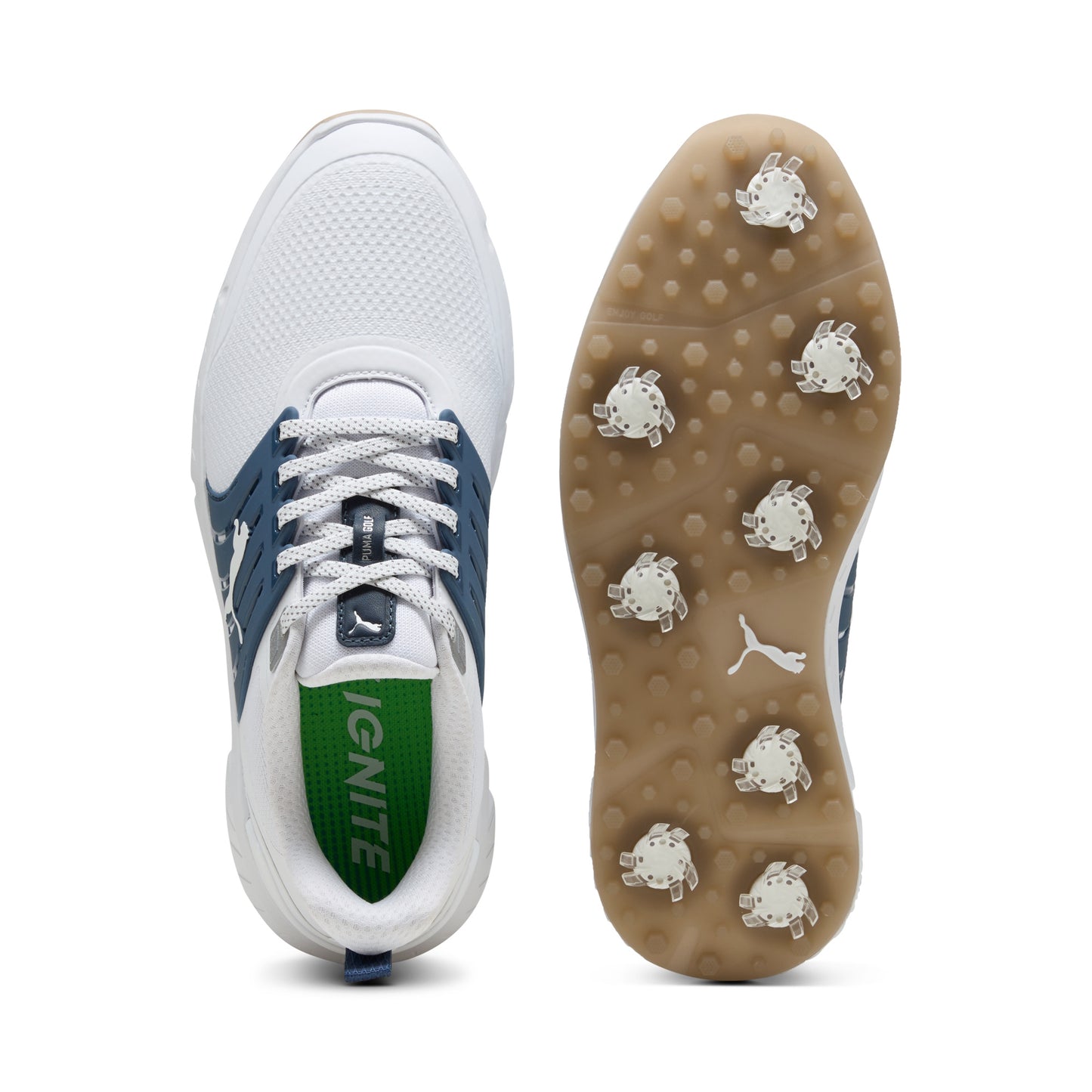 Puma Men's Ignite Elevate 2 Tour Golf Shoes - Puma White/Ice Coffee/Dark Indigo