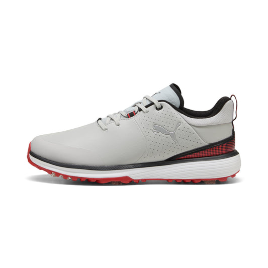 Puma Men's FUSION Grip ST Golf Shoe - Ash Gray/Puma Black/Candy Apple