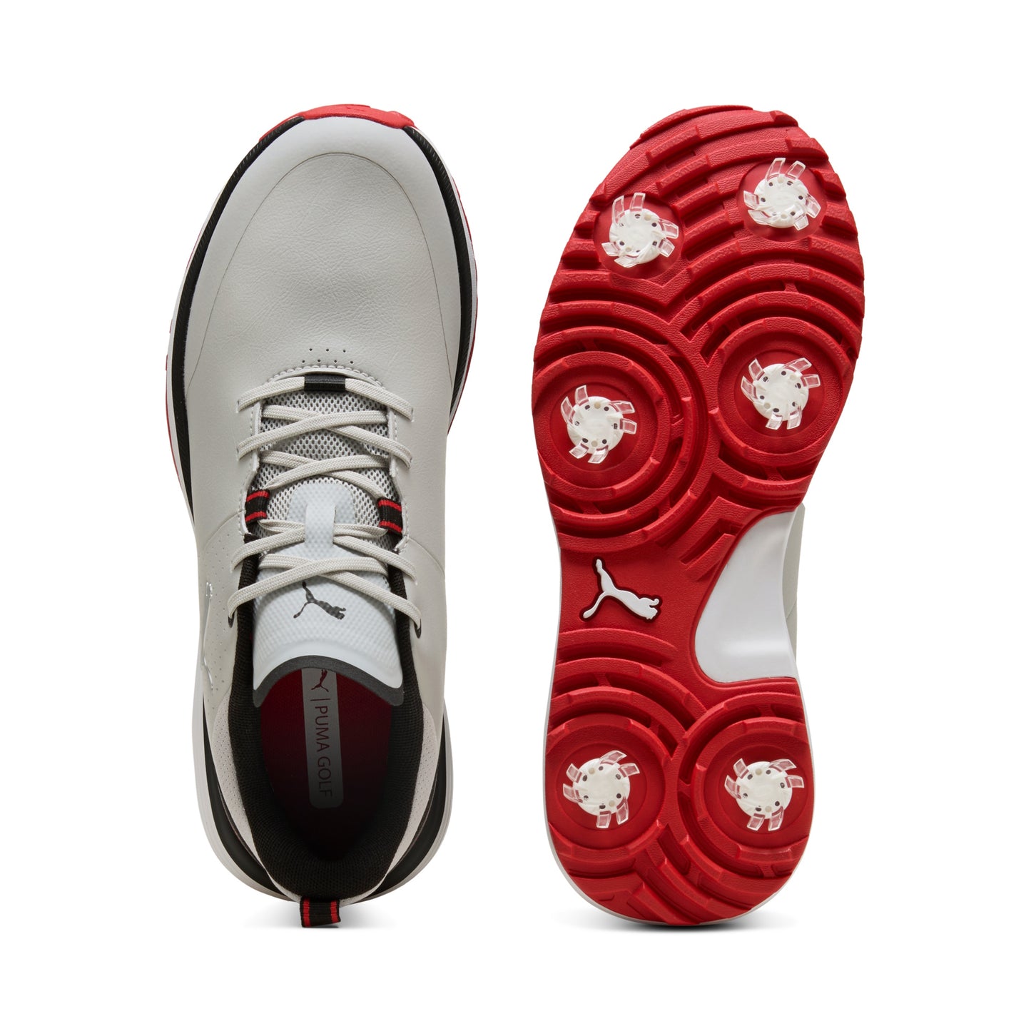 Puma Men's FUSION Grip ST Golf Shoe - Ash Gray/Puma Black/Candy Apple