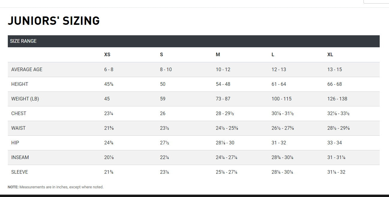 Puma junior 2024 size chart