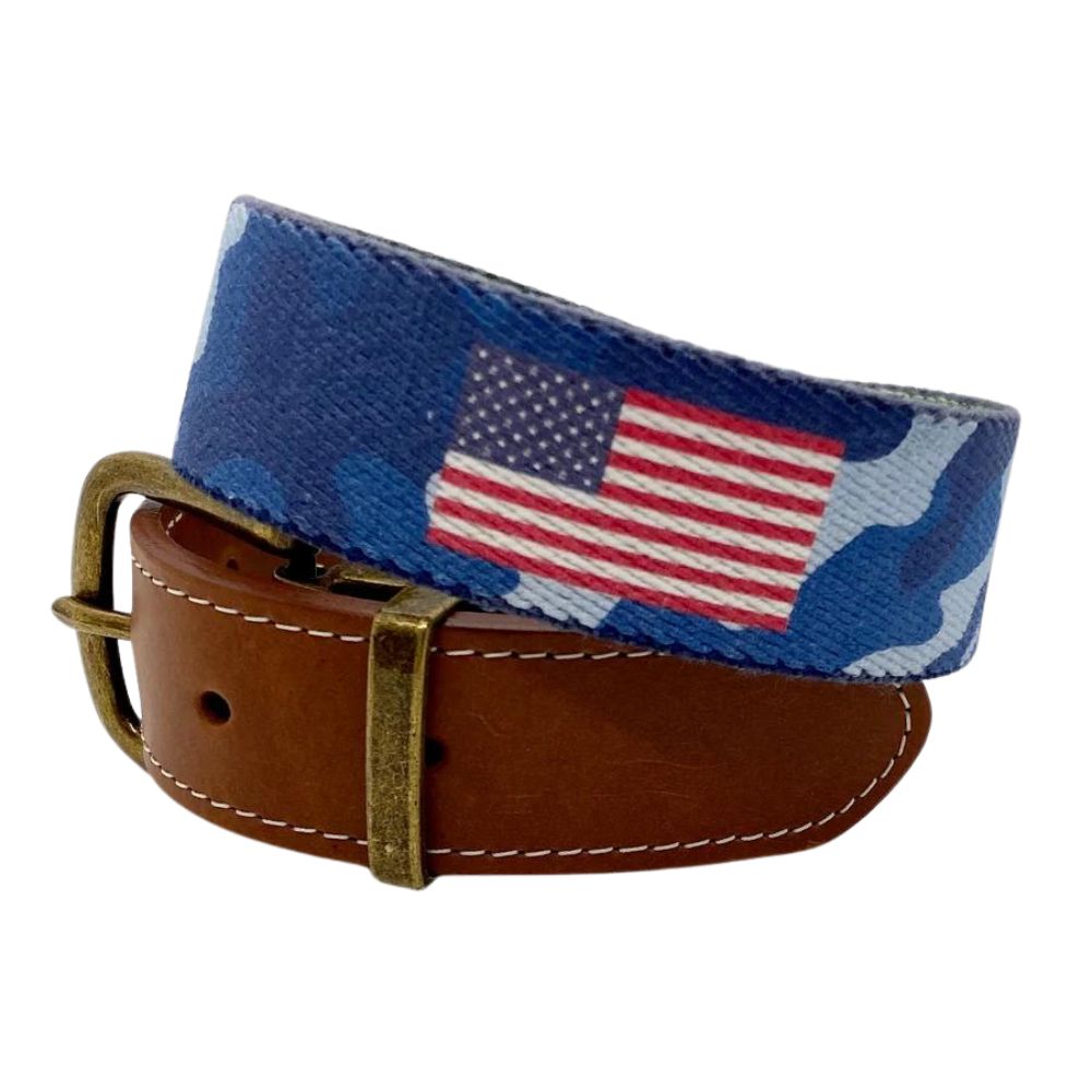 Doc Murphy Cut-To-Fit Belt American Flag Blue Camo w/Silver Buckle